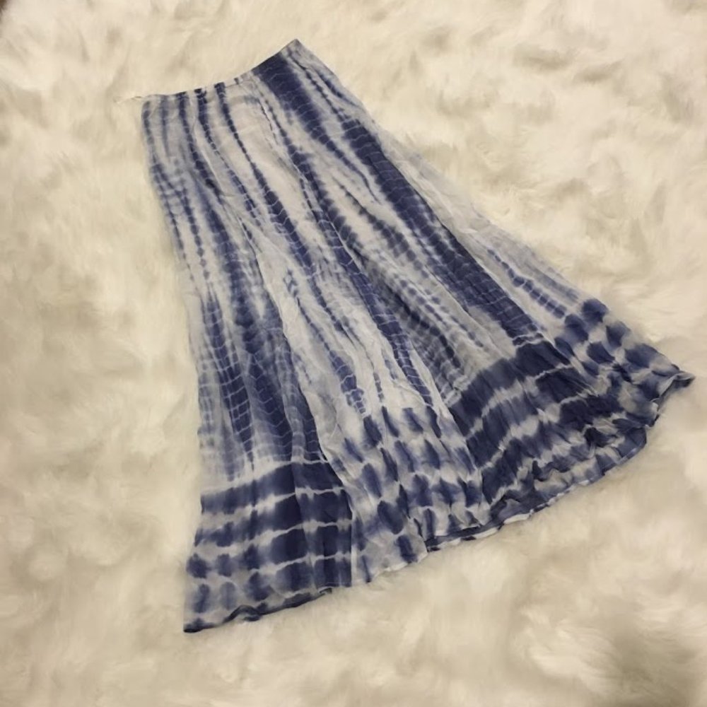 Chan Luu Chiffon Blue/White Tie Dye Maxi Skirt XS